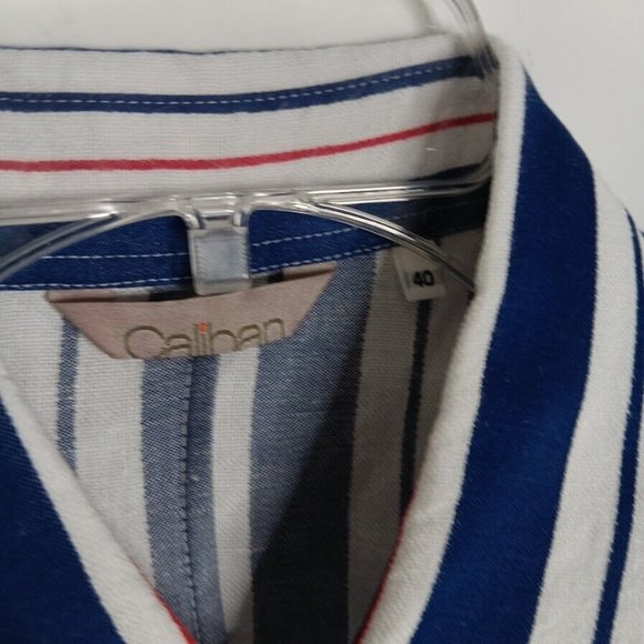 Caliban Made In Italy Shirt Dress size 40 Linen full button-Up Navy White Red - Picture 7 of 14